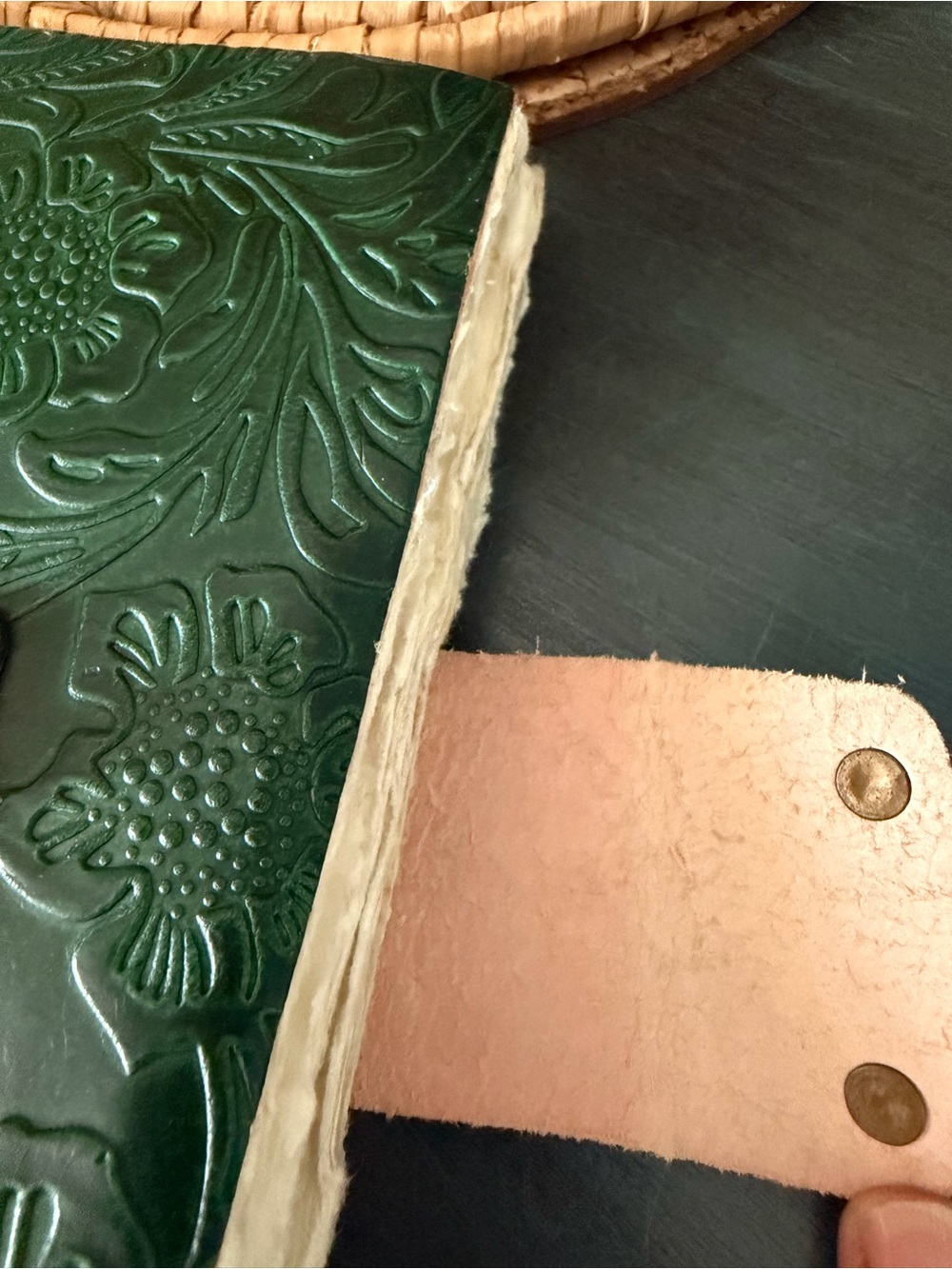 Handmade Green Leather Journal, Antique Deckle Edge Paper - Picture 5 of 14